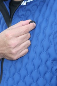 Klymit insulating adjustment valve. Photo by Janaise Sanchez Adjusting the valve on the vest regulates the amount of argon gas insulation and thus the amount of warmth.