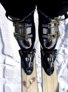 Salomon Idol 8 ski boots on chair lift. 